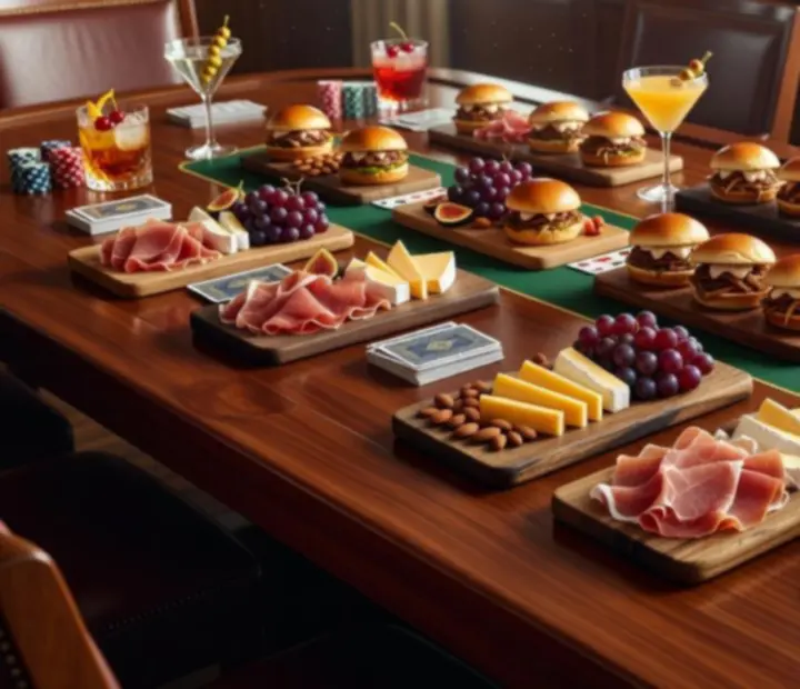 Tableside charcuterie, sliders and cocktails served beside poker chips at Theam Berttable.